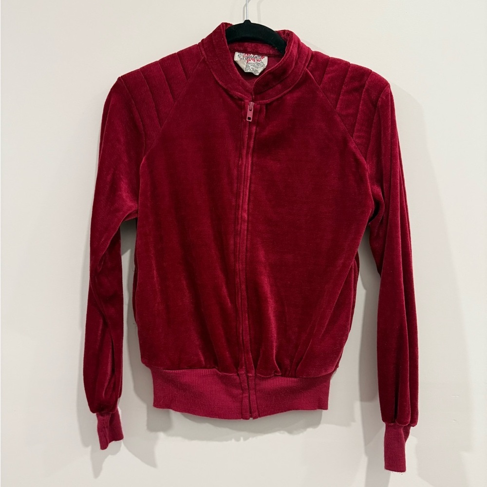 Currants by Jeri-Jo Red Velvet Velour zip, up, Size Large. Vintage 90s, Y2K